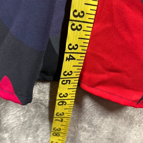 Ann Taylor Loft Dress Medium Red Fleur Floral Shift Long Sleeve Zip Up Preppy - Picture 7 of 8